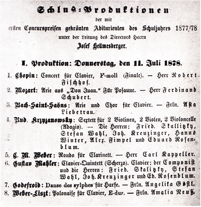 Facsimile of the printed Programme for the first concert of Schluß-Produktion, 11 July 1878