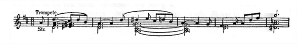 Musical example showing Steinitzer's memorial reconstruction of the opening of the serendade from Der trompetter von S�kkingen